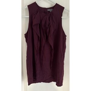 Womens VINCE Eggplant Purple Silk Sleeveless Ruffle Top Career Sz 2 XS